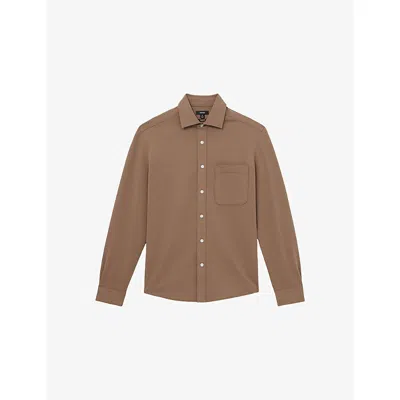 Reiss Mens Camel Kappo Patch-pocket Stretch-cotton Overshirt In Brown