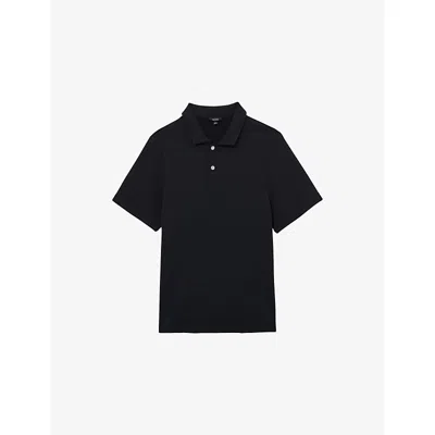 Reiss Mens Navy Kennedy Buttoned Textured Polo Top Xxl In Black