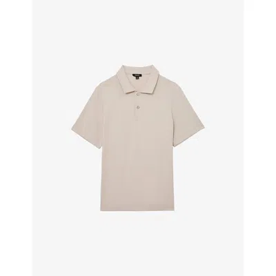Reiss Mens Stone Kennedy Buttoned Textured Polo Top In White