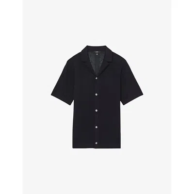 Reiss Mens Kipling Textured-knit Woven Shirt Navy Xs