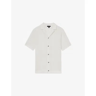 Reiss Mens Kipling Textured-knit Woven Shirt White Xl