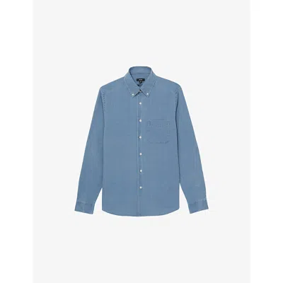 Reiss Mens Indigo Blue Kittle Long-sleeve Denim Piqué Shirt