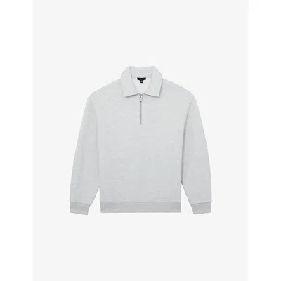 Reiss Mens Grey Melange Kurwin Half-zip Cotton-blend Sweatshirt Xs In Gray