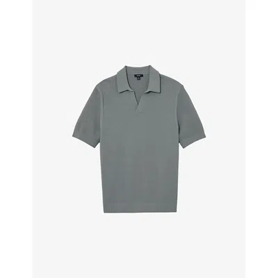 Reiss Mens  Leon Open-collar Textured Cotton-blend Polo In Blue