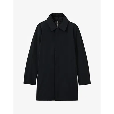 Reiss Mens Navy Logan Funnel-neck Regular-fit Stretch-nylon Coat