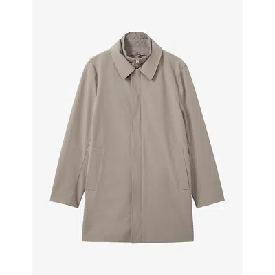 Reiss Mens Taupe Logan Funnel-neck Regular-fit Stretch-nylon Coat