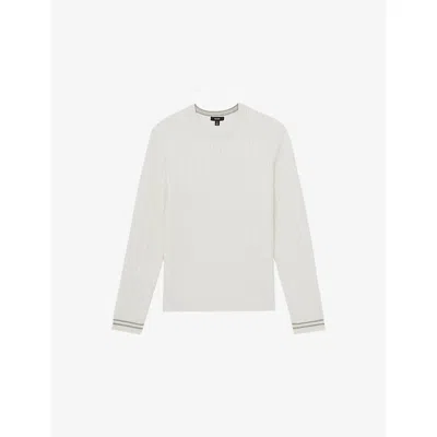 Reiss Mens White Luca Crewneck Cable-knit Jumper Xs