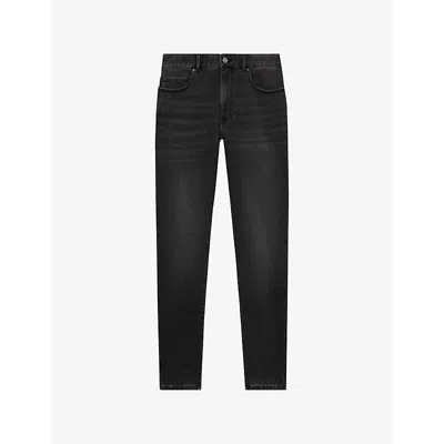 Reiss Mens Washed Black Maddison Tapered Slim-fit Denim Jeans