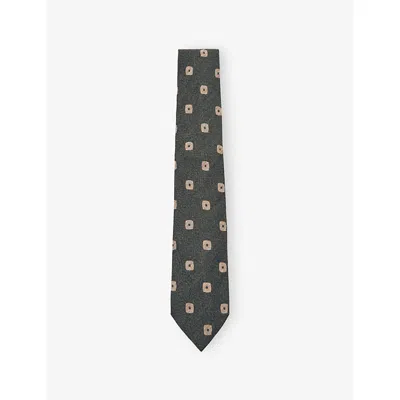 Reiss Mens Forest Green Marco Square-pattern Silk And Wool T