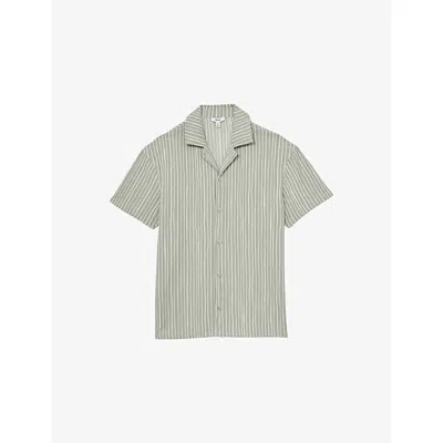 Reiss Mens Sage White Max Textured-stripe Stretch-woven Shirt Xxl In Green