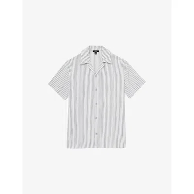 Reiss Mens White Soft Blue Max Textured-stripe Stretch-woven Shirt Xxl