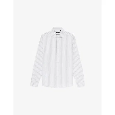 Reiss Mens Blue White Mayfair Cutaway-collar Striped Cotton-poplin Shirt Xl