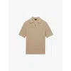 Reiss Taupe Burnham Cotton Blend Textured Half Zip Polo Shirt In Brown