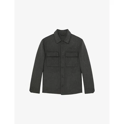 Reiss Mens Charcoal Grey Net Chest-pocket Wool-blend Overshirt In Gray
