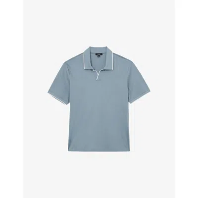 Reiss Mens  Nico Air-water Tipped Cotton  Polo Shirt In Blue