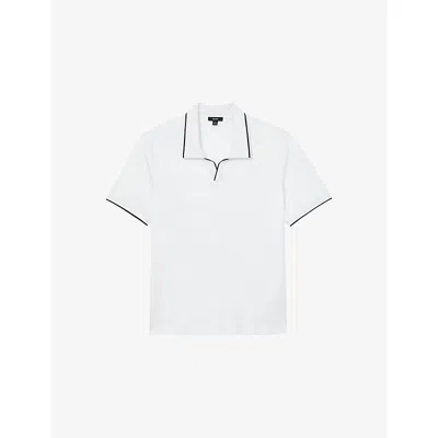 Reiss Mens  Nico Air-water Tipped Cotton  Polo Shirt In White