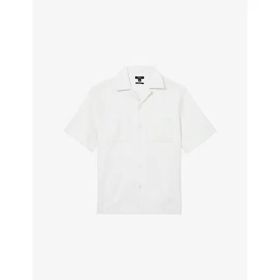 Reiss Mens  Odessa Ribbed Cuban-collar Stretch-woven Shirt In White