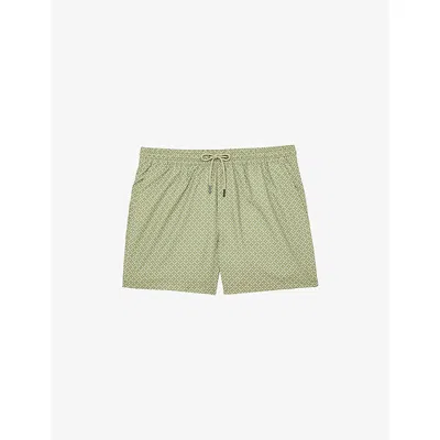 Reiss Mens Sage Green Orient Geometric-print Swim Shorts