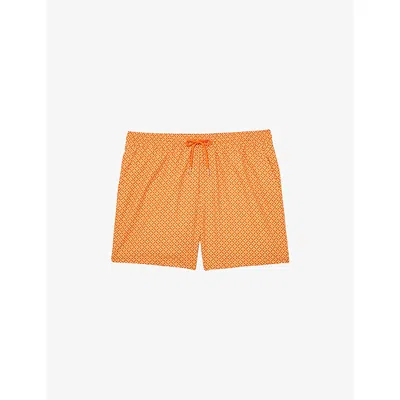 Reiss Mens Tangerine Orange Orient Geometric-print Swim Shorts Xs