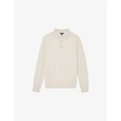 Reiss Mens  Pallas Textured Long-sleeve Knitted Polo In Gray