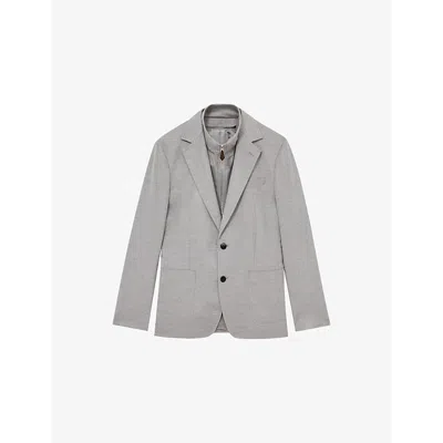 Reiss Grey Patch Single-breasted Blazer With Gilet Insert Regular-fit In Gray