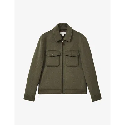 Reiss Mens Green Smoke Peridoe Regular-fit Brushed Wool-blend Trucker Jacket In Green Smoke