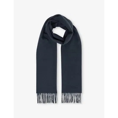 Reiss Mens  Picton Fringed-trim Wool And Cashmere-blend Scarf In Airforce Blue