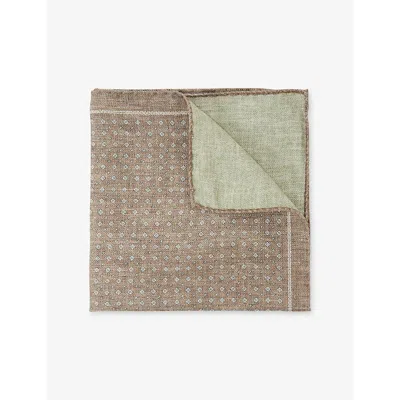 Reiss Mens Light Brown Pier Diamond-print Silk Pocket Squar