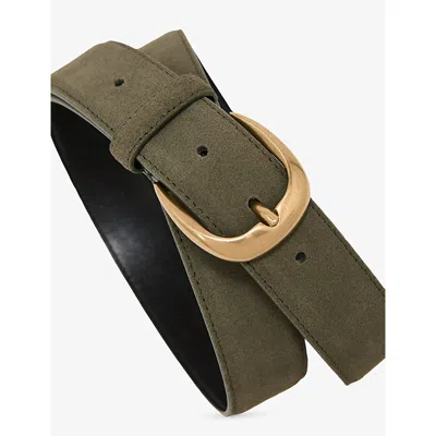 Reiss Mens  Pierce Curved-buckle Suede Belt In Green