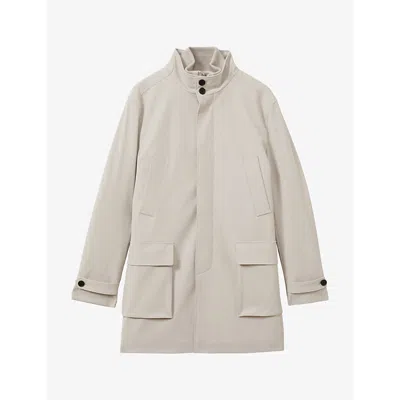 Reiss Mens Stone Player Funnel-neck Mid-length Hybrid Coat