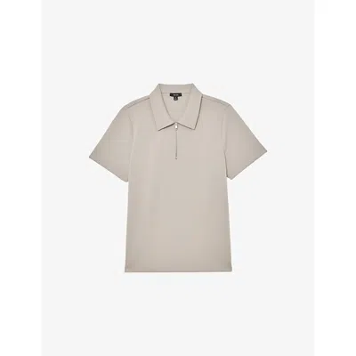 Reiss Mens Stone Premium Interlock Half-zip Stretch-woven Polo Shirt In Gray