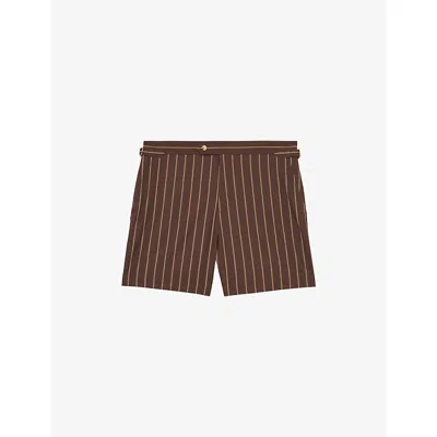 Reiss Mens Dark Brown Presley Pinstripe Stretch-woven Swim Shorts
