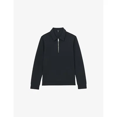 Reiss Mens  Prince Half-zip Stretch-jersey Polo In Black