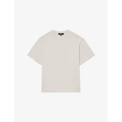 Reiss Mens  Rainer Logo-embroidered Cotton-jersey T-shirt In White