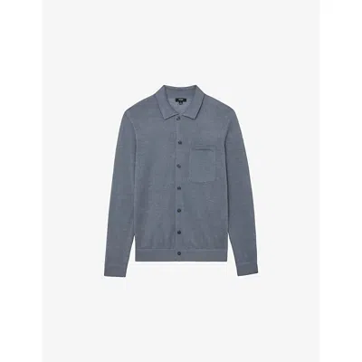 Reiss Mens  Rainham Collared Linen-knit Cardigan In Blue