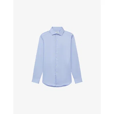 REISS MENS REMOTE SLIM-FIT LONG-SLEEVE COTTON SHIRT MID BLUE XL