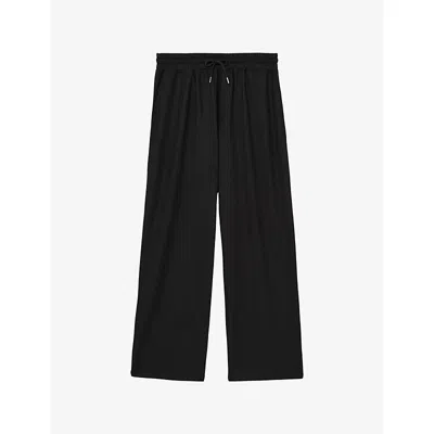 Reiss Mens  Rowdon Elasticated-waist Textured Stretch-woven Trousers In Black