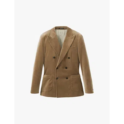 Reiss Mens  Royale Peak-lapel Double-breasted Stretch-velvet Blazer In Taupe Brown