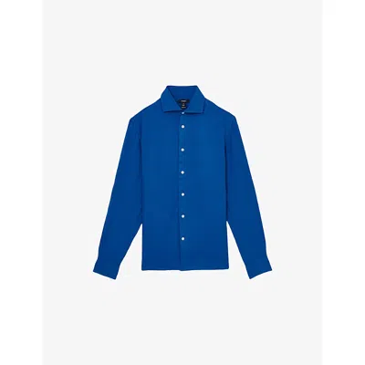 Reiss Mens Ruban Classic Collar Linen Shirt Bright Blue Xs