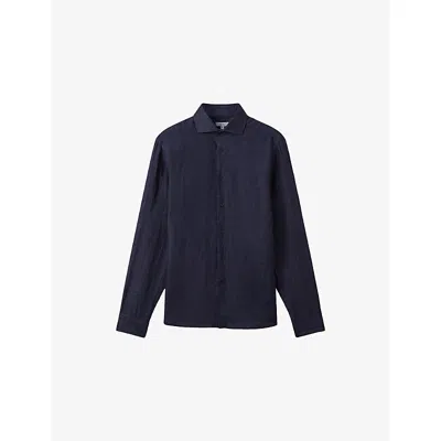 Reiss Mens Navy Ruban Cutaway-collar Slim-fit Linen Shirt In Blue