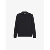 Reiss Mens Navy Saint Polo-collar Long-sleeve Ribbed Knitted Cardigan In Navy