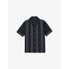 Reiss Mens Navy White Sander Cuban-collar Striped Stretch-woven Shirt Xl In Black