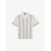 Reiss Mens White Camel Sander Cuban-collar Striped Stretch-woven Shirt Xs In White