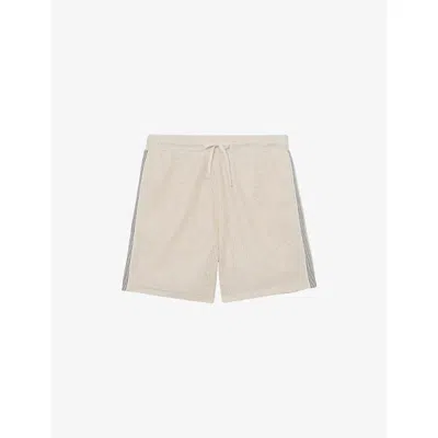 Reiss Mens Off White Sedaros Drawstring-waist Crochet Shorts In Gold