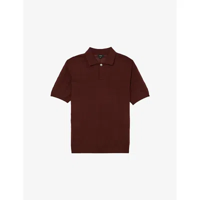 Reiss Mens  Serval Open-collar Textured Woven Polo In Burgundy