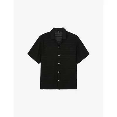 Reiss Mens  Sid Short-sleeved Crochet Shirt In Black