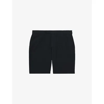 Reiss Mens Sketch Tailored Cotton And Linen Shorts Navy In Black