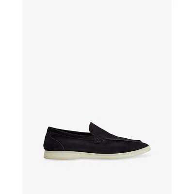 Reiss Mens Navy Slip-on Suede Loafers Eur 42 / 8 Uk In Blue