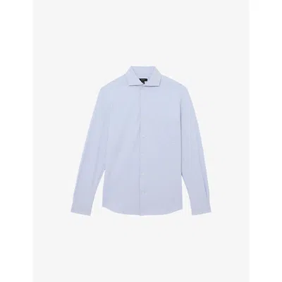 Reiss Mens Soft Blue Solarko Cutaway-collar Stretch-woven Seersucker Shirt Xs In Animal Print