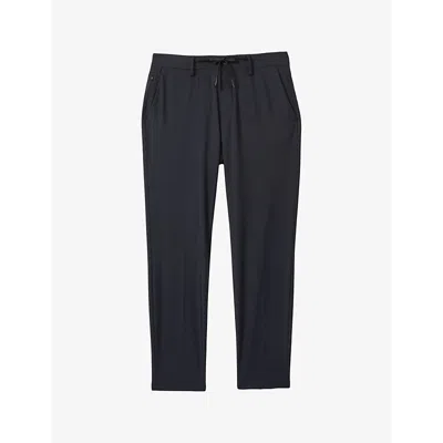 Reiss Mens Navy Split Drawstring-waist Straight-leg Stretch-woven Trousers In Navy
